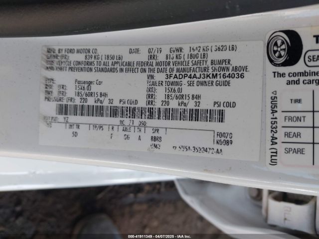3FADP4AJ3KM164036 Ford FIESTA S