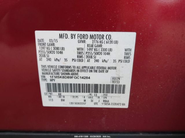 1FM5K8D89FGC14284 Ford EXPLORER XLT