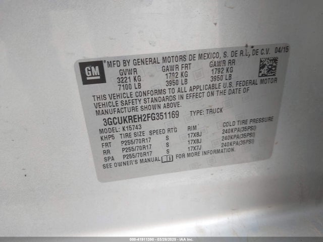 3GCUKREH2FG351169 Chevrolet lv3 - vvt, aluminum, e85 max