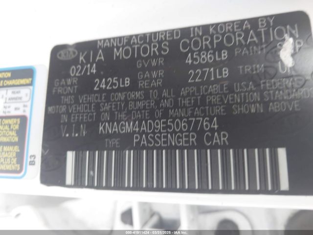 KNAGM4AD9E5067764 KIA Optima Hybrid Lx
