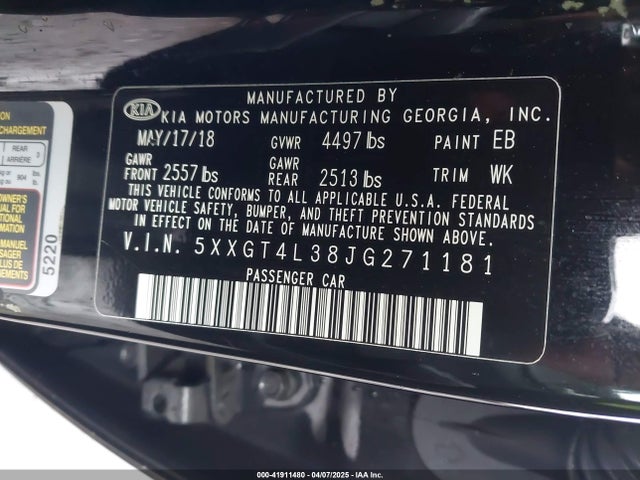 5XXGT4L38JG271181 KIA Optima Lx