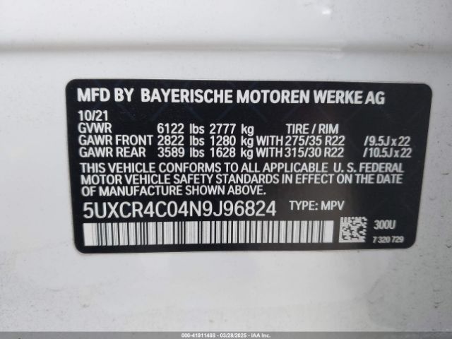 5UXCR4C04N9J96824 BMW X5 Sdrive40i