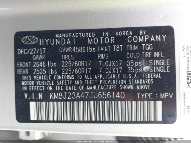 KM8J23A47JU656140 Hyundai TUCSON SE