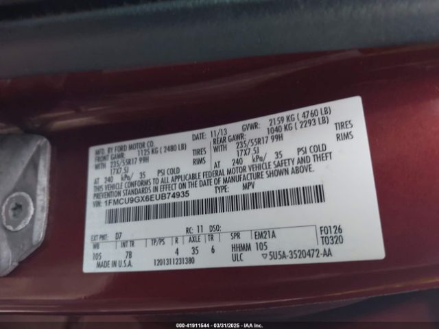 1FMCU9GX6EUB74935 Ford ESCAPE SE