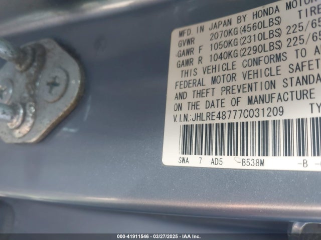 Aukcja sprzedaży 2007 Honda Cr-v Ex-l, vin: JHLRE48777C031209, numer aukcji: 41911546