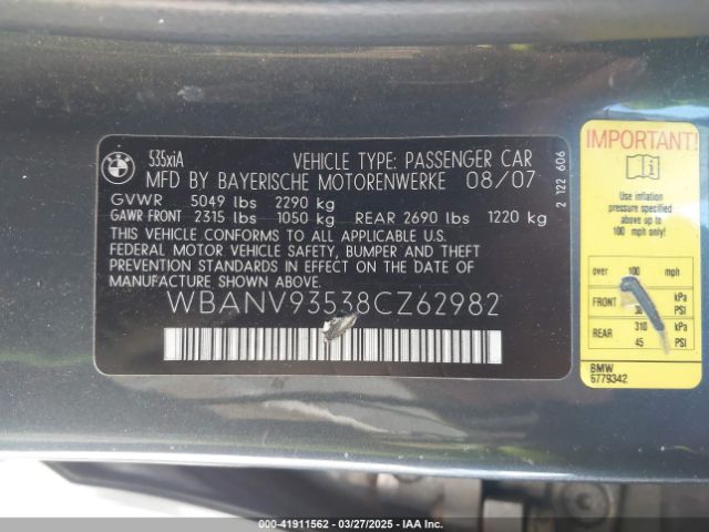 2008 BMW 535XI WBANV93538CZ62982 Photo 8