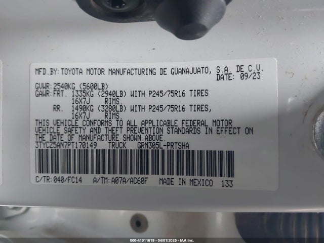 3TYCZ5AN7PT170149 Toyota Tacoma Sr5 V6
