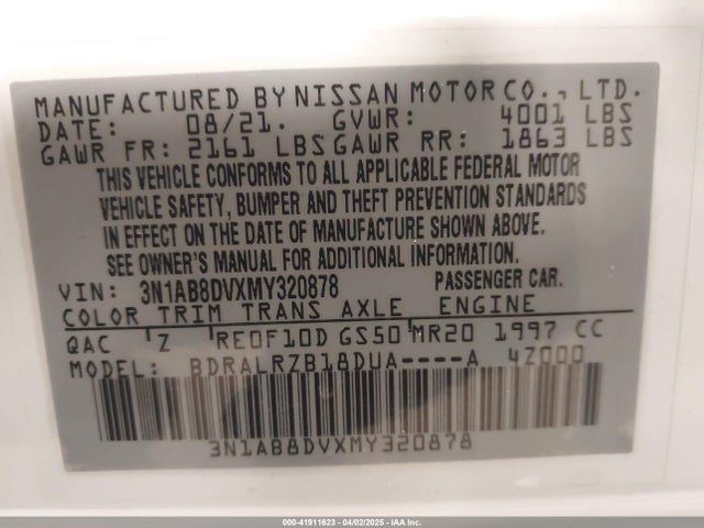 3N1AB8DVXMY320878 Nissan Sentra Sr Xtronic Cvt