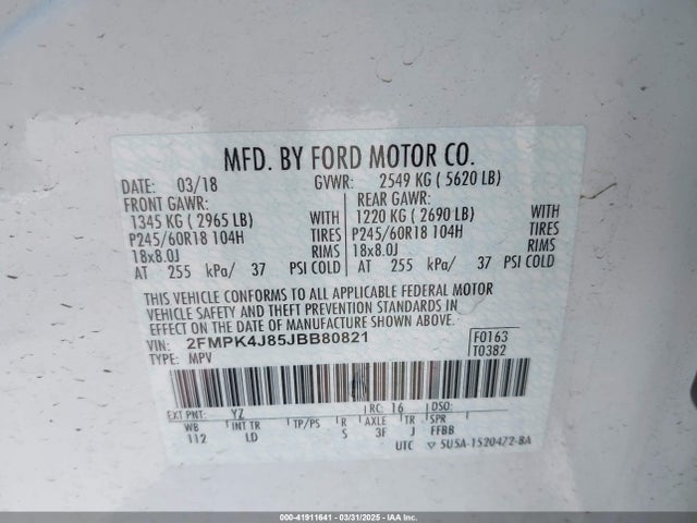 Ford EDGE SEL 2018 2FMPK4J85JBB80821 Image 9