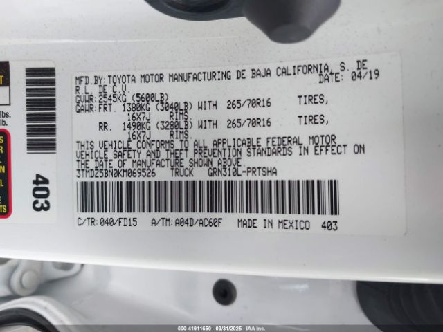 3TMDZ5BN0KM069526 Toyota Tacoma Trd Off Road