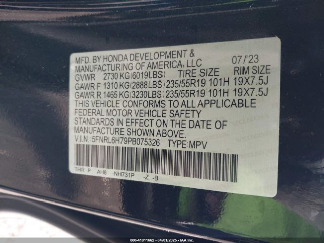 2023 HONDA ODYSSEY 5FNRL6H79PB075326 Photo 8