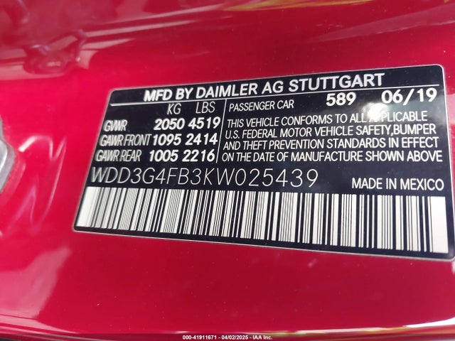 WDD3G4FB3KW025439 Mercedes-Benz A 220 4matic