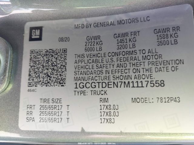 1GCGTDEN7M1117558 Chevrolet Colorado 4wd  Short Box Z71