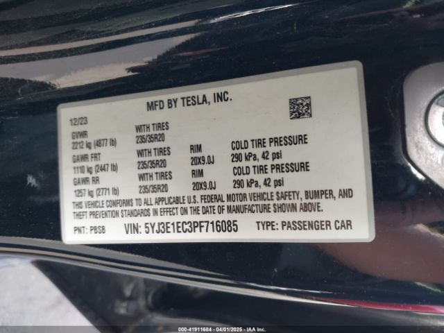 5YJ3E1EC3PF716085 Tesla Model 3 Performance Dual Motor All-wheel Drive
