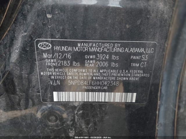 5NPD84LF6HH042348 Hyundai Elantra Limited