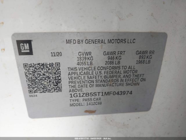 1G1ZB5ST1MF043974 Chevrolet Malibu Fwd Ls