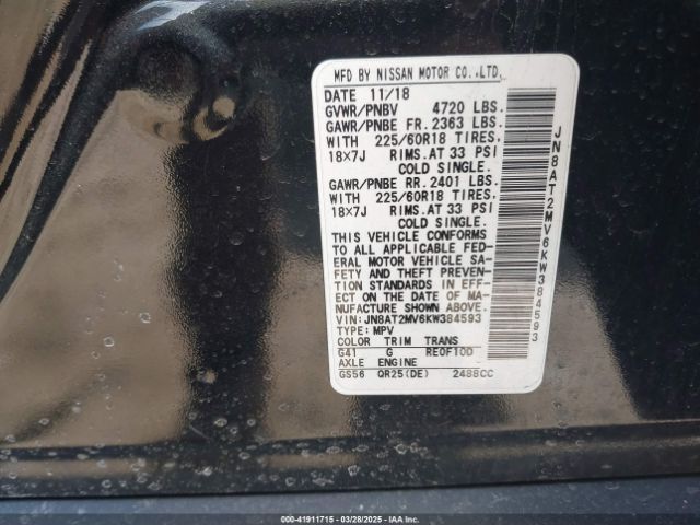 JN8AT2MV6KW384593 Nissan ROGUE SV
