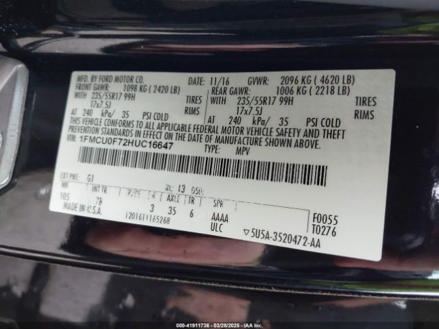 1FMCU0F72HUC16647 Ford ESCAPE S