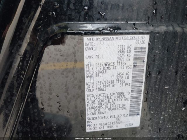 5N1DR2CN4LC613232 Nissan Pathfinder Sl 2wd