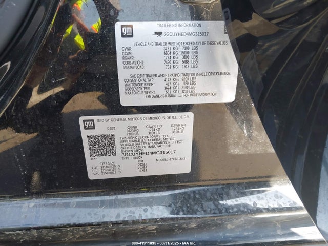 3GCUYHED4MG315017 Chevrolet Silverado 1500 4wd  Short Bed High Country