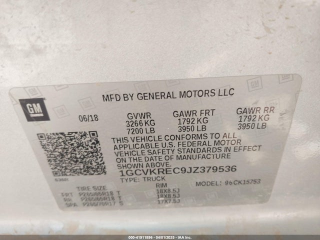 1GCVKREC9JZ379536 Chevrolet Silverado 1500 2lt