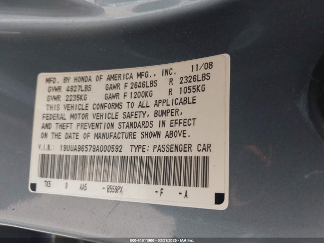 Aukcja sprzedaży 2009 Acura Tl 3.7/tech Hpt, vin: 19UUA96579A000592, numer aukcji: 41911900