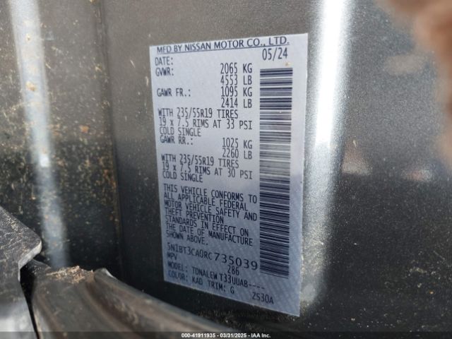 5N1BT3CA0RC735039 Nissan Rogue Sl Fwd