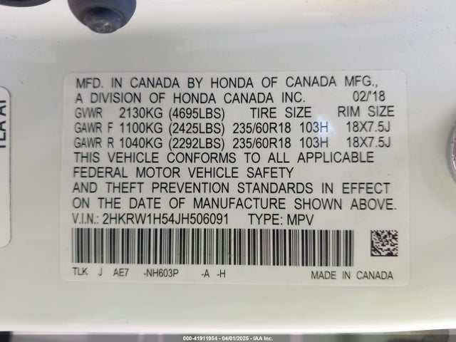 2HKRW1H54JH506091 Honda CR-V EX
