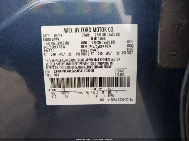 2FMPK4K82JBC13515 Ford Edge Titanium