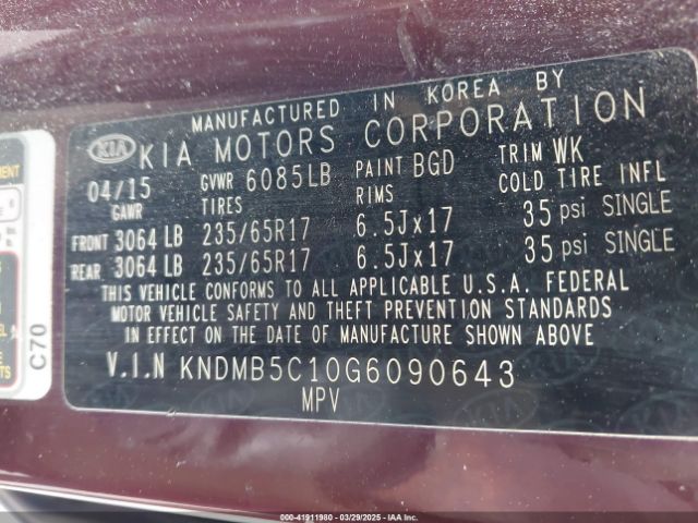 KNDMB5C10G6090643 KIA SEDONA LX