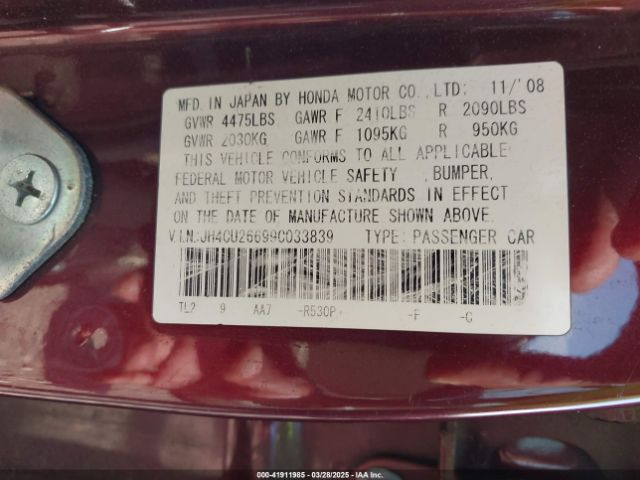 2009 ACURA TSX JH4CU26699C033839 Photo 8