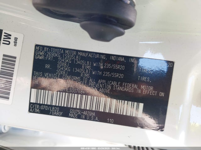 5TDDZRBH1LS007684 Toyota Highlander Limited