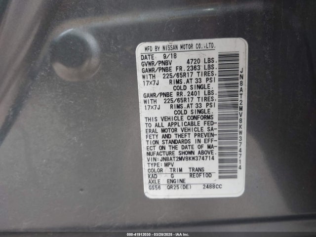JN8AT2MV8KW374714 Nissan ROGUE SV