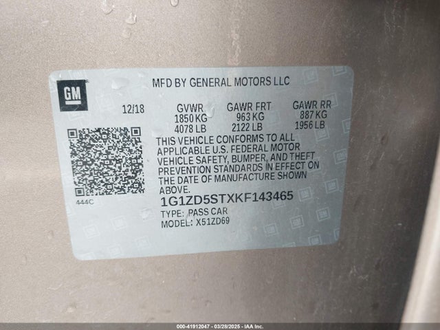 1G1ZD5STXKF143465 Chevrolet MALIBU LT