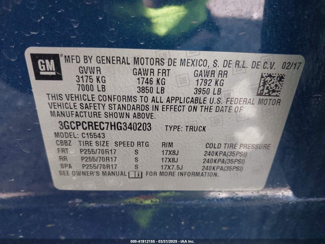 3GCPCREC7HG340203 Chevrolet Silverado 1500 1lt