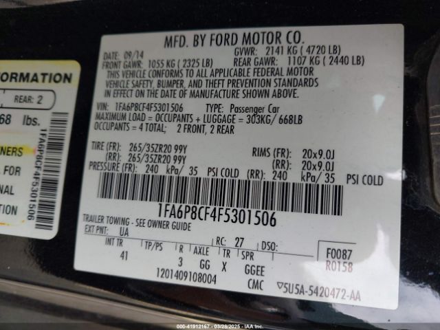 1FA6P8CF4F5301506 Ford Mustang Gt Premium