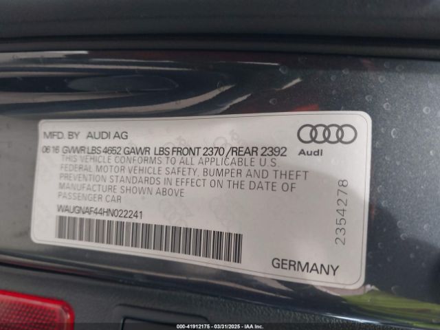 WAUGNAF44HN022241 Audi A4 2.0t Premium