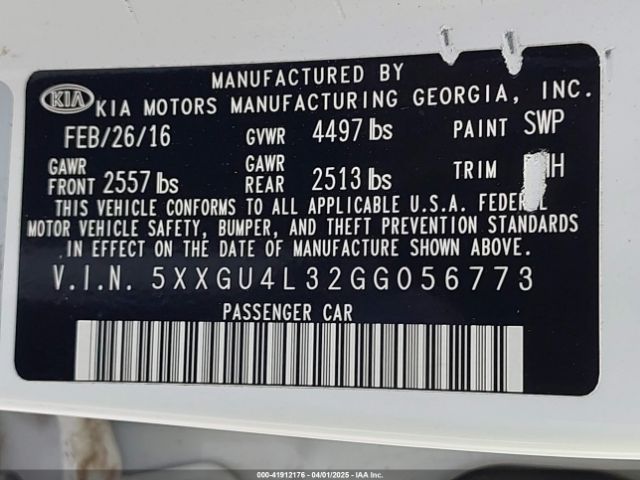 2016 KIA OPTIMA 5XXGU4L32GG056773 Photo 8