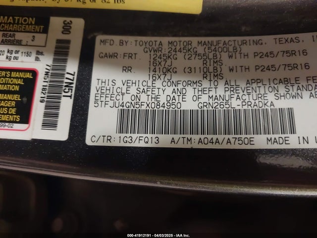 5TFJU4GN5FX084950 Toyota Tacoma Prerunner V6