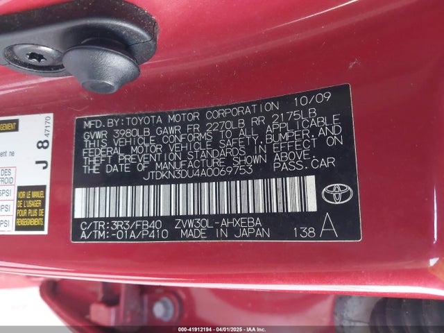 Aukcja sprzedaży 2010 Toyota Prius Iii, vin: JTDKN3DU4A0069753, numer aukcji: 41912194