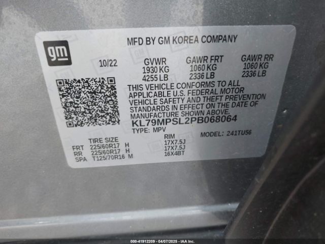 KL79MPSL2PB068064 Chevrolet Trailblazer Fwd Lt