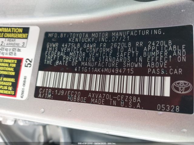 4T1G11AK4MU494715 Toyota Camry Se Nightshade Edition