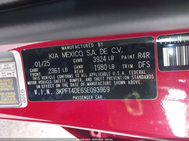 Продажа на аукционе авто 2025 Kia K4 Lxs, vin: 3KPFT4DE6SE093969, номер лота: 41912233