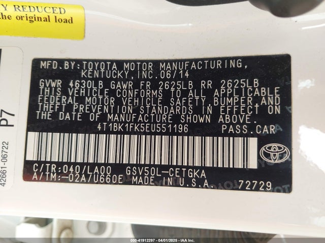 4T1BK1FK5EU551196 Toyota Camry Xle V6