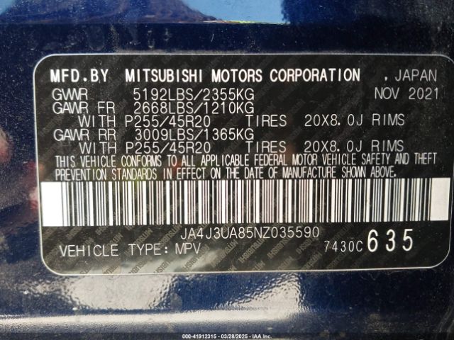 JA4J3UA85NZ035590 Mitsubishi Outlander Se 2.5 2wd
