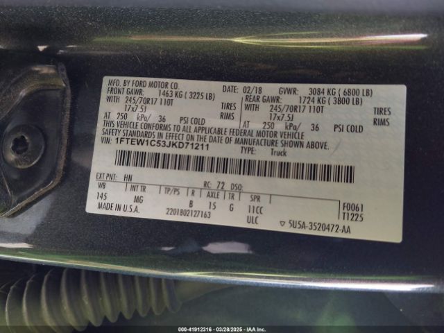 1FTEW1C53JKD71211 Ford F-150 Xlt