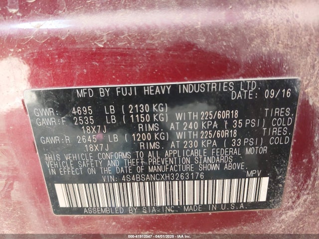 4S4BSANCXH3263176 Subaru Outback 2.5i Limited