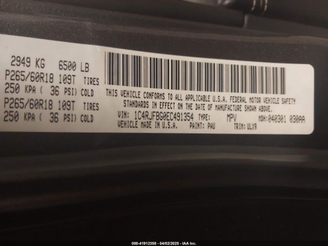 1C4RJFBG0EC491354 Jeep Grand Cherokee Limited
