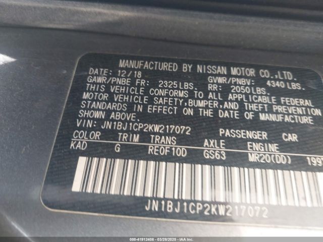 JN1BJ1CP2KW217072 Nissan Rogue Sport Sv