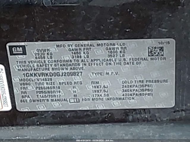 1GKKVRKD0GJ209827 GMC ACADIA SLT